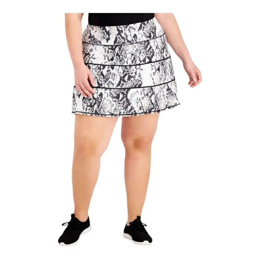 Ideology Women's Snake Print Lined Tiered A-Line Skort Black White Plus Size 3X